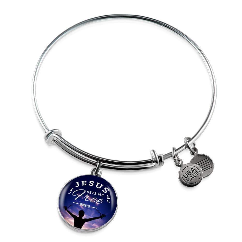 Bible Verse Gift Jesus Set Me Free Stainless Steel or 18k Gold Bracelet Bangle - Express Your Love Gifts