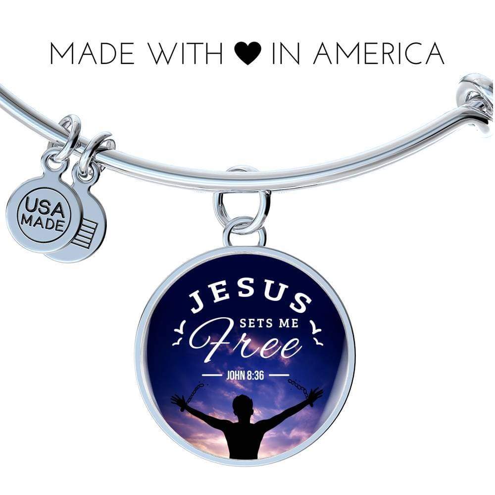 Bible Verse Gift Jesus Set Me Free Stainless Steel or 18k Gold Bracelet Bangle - Express Your Love Gifts