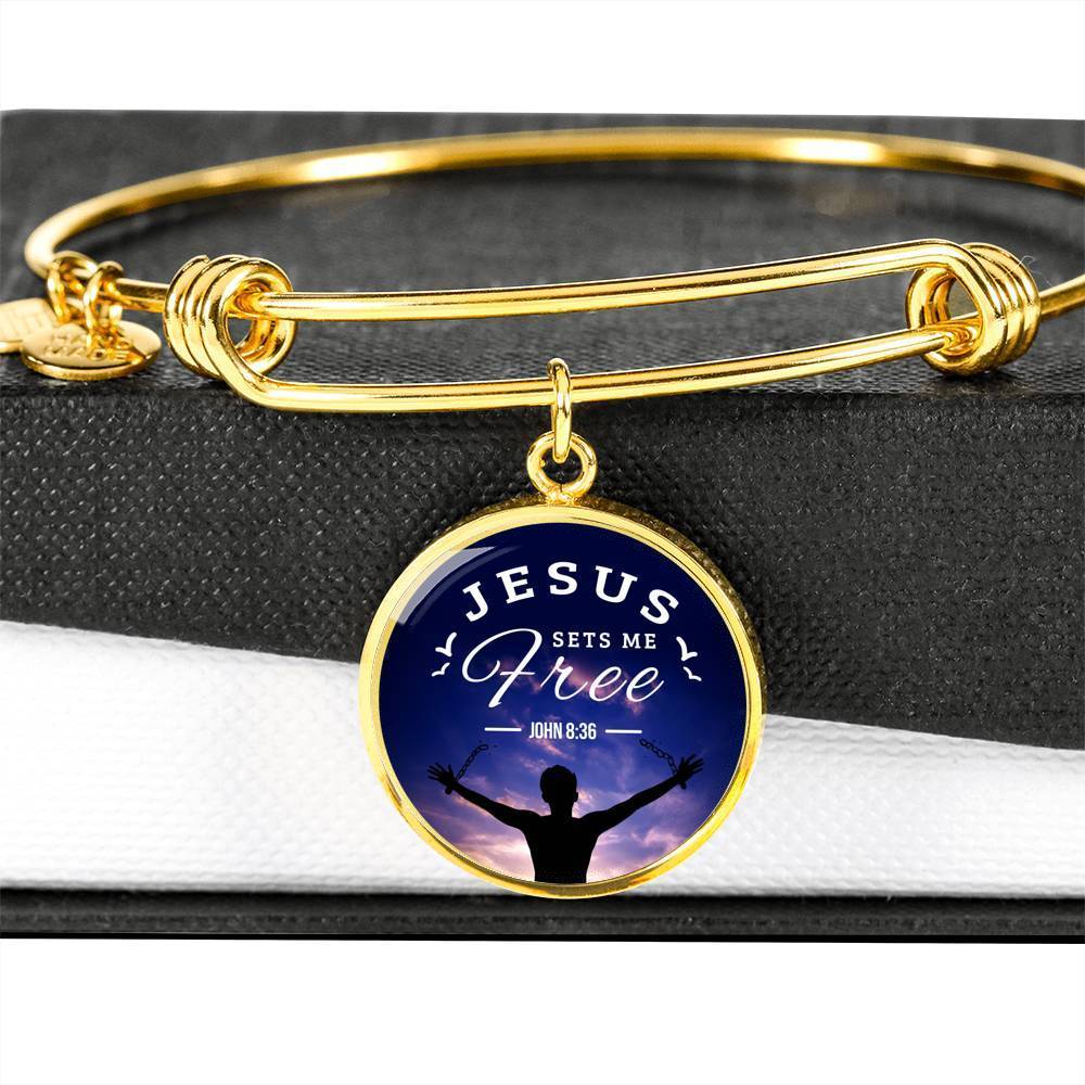 Bible Verse Gift Jesus Set Me Free Stainless Steel or 18k Gold Bracelet Bangle - Express Your Love Gifts