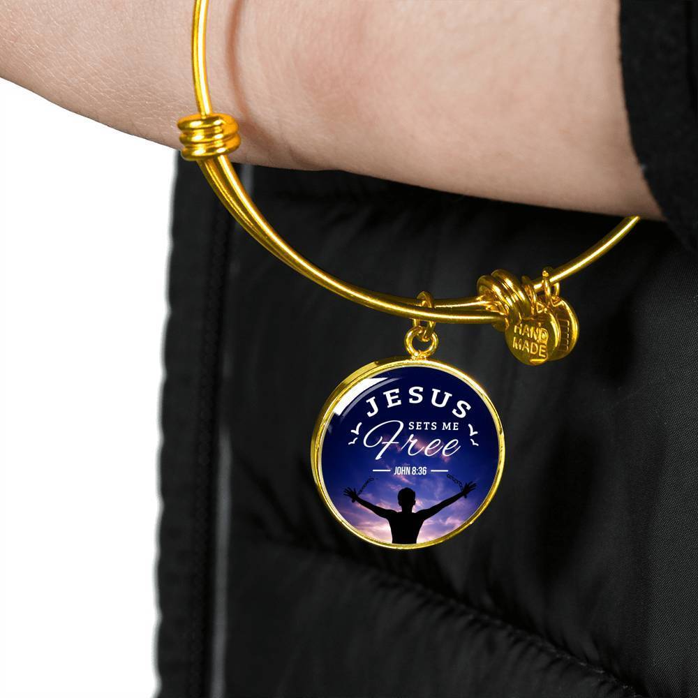 Bible Verse Gift Jesus Set Me Free Stainless Steel or 18k Gold Bracelet Bangle - Express Your Love Gifts