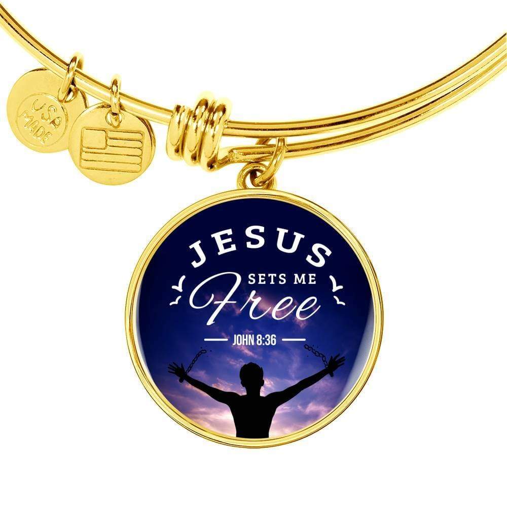 Bible Verse Gift Jesus Set Me Free Stainless Steel or 18k Gold Bracelet Bangle - Express Your Love Gifts