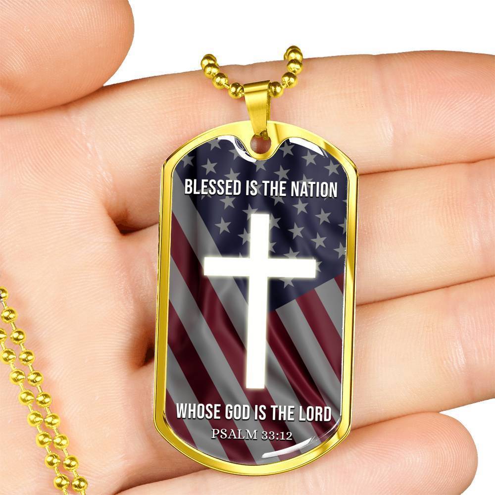 Bible Verse Necklace Blessed Nation Stainless Steel or 18k Gold Dog Tag 24" Chain-Express Your Love Gifts