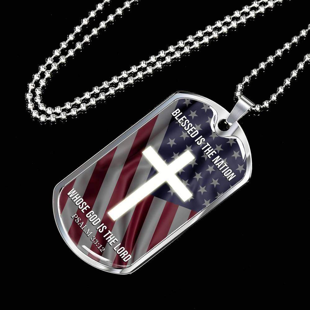 Bible Verse Necklace Blessed Nation Stainless Steel or 18k Gold Dog Tag 24" Chain-Express Your Love Gifts