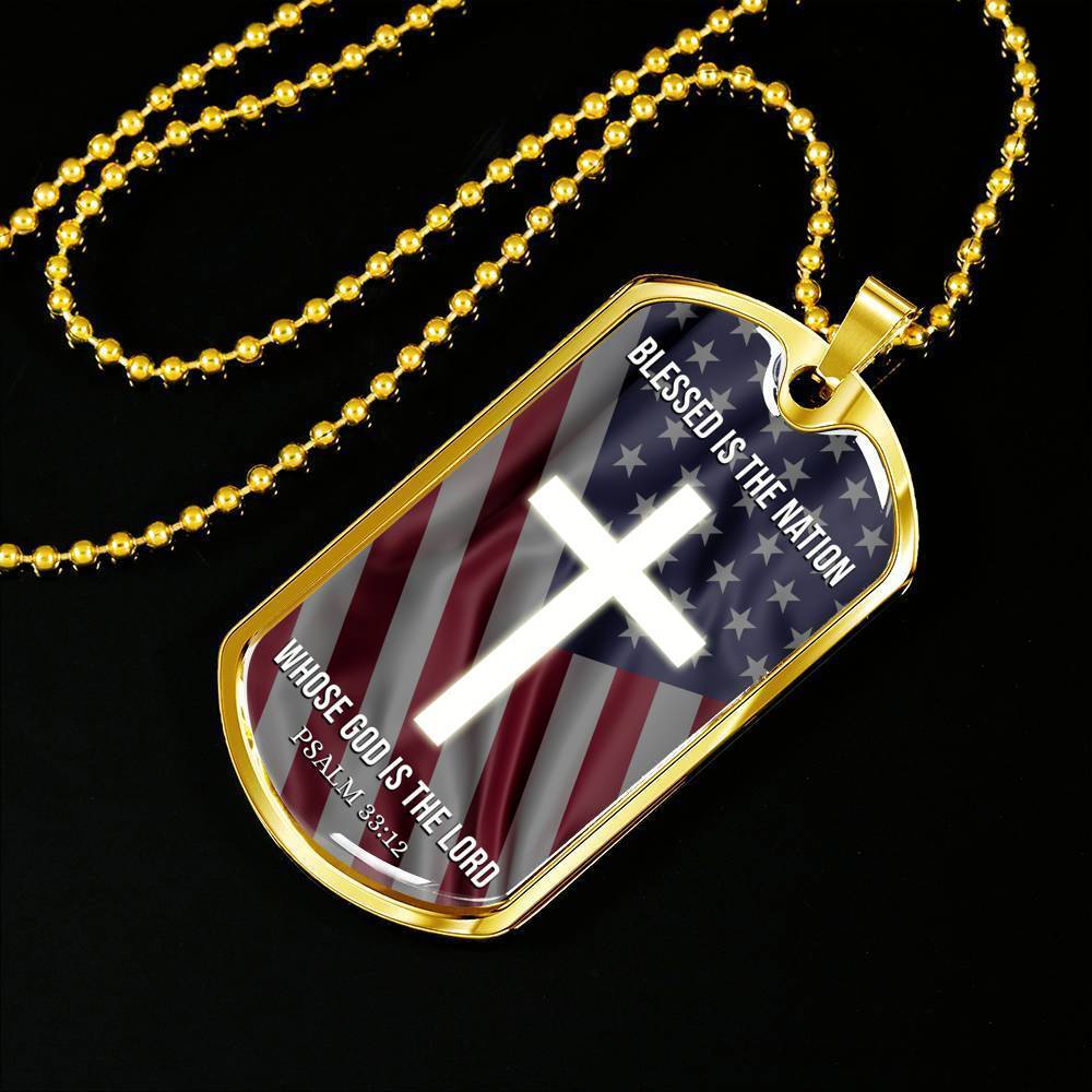 Bible Verse Necklace Blessed Nation Stainless Steel or 18k Gold Dog Tag 24" Chain-Express Your Love Gifts