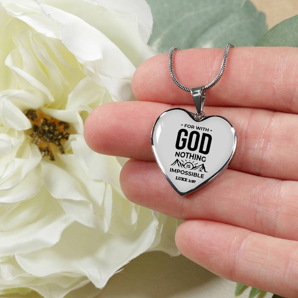 Bible Verse Necklace Nothing Is Impossible Heart Necklace Stainless Steel or 18k Gold Heart Pendant 18-22" - Express Your Love Gifts