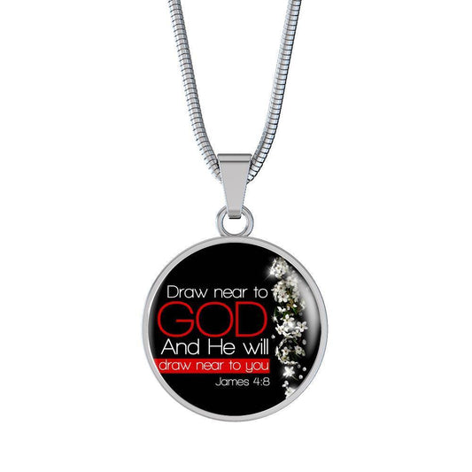 Bible Verse Necklace Presence of God Circle Pendant Stainless Steel or 18k Gold 18-22"