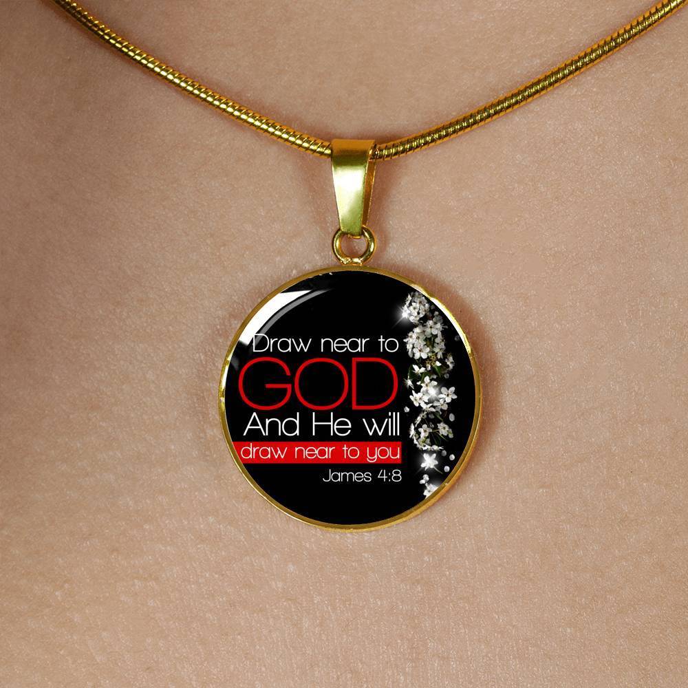 Bible Verse Necklace Presence of God Circle Pendant Stainless Steel or 18k Gold 18-22"