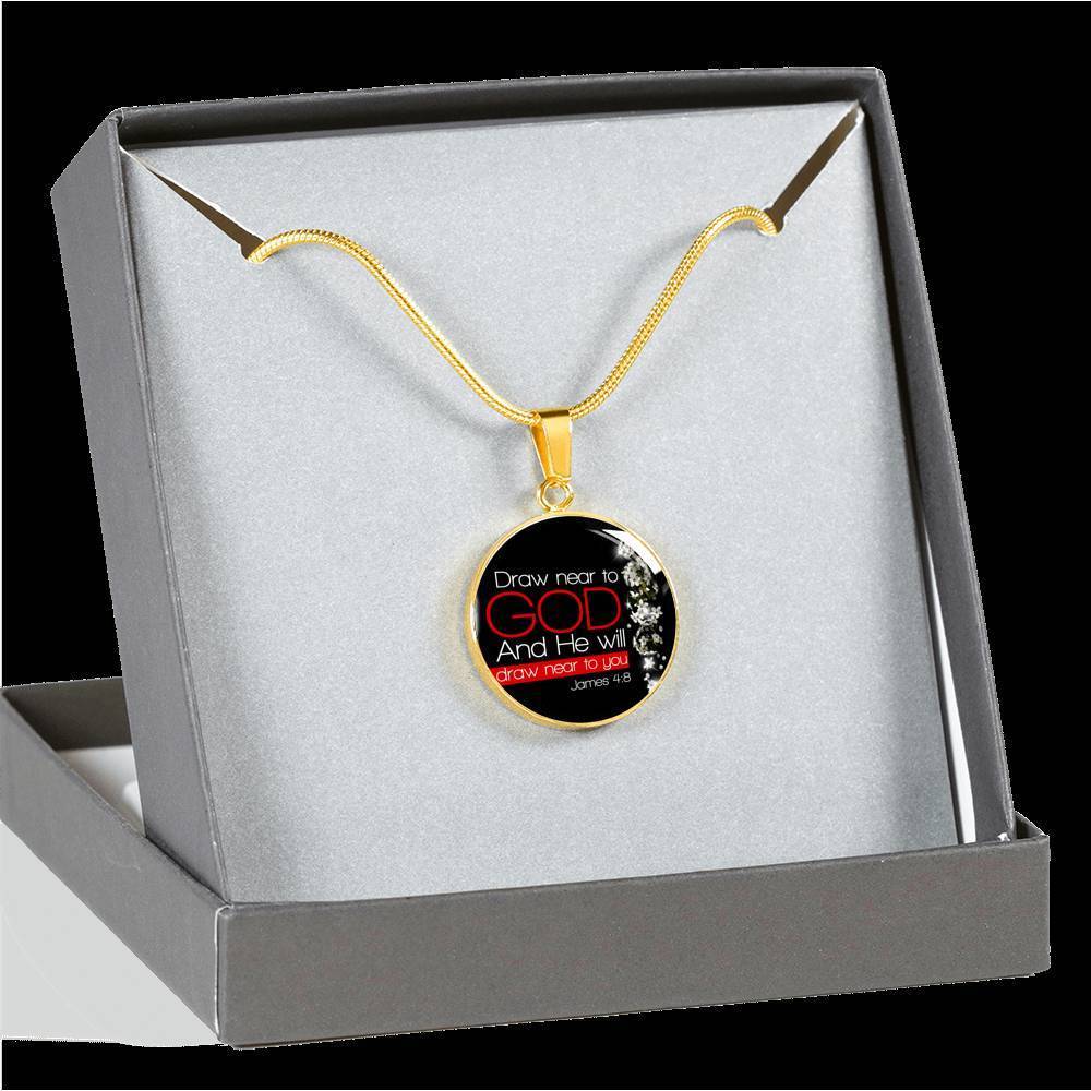 Bible Verse Necklace Presence of God Circle Pendant Stainless Steel or 18k Gold 18-22"
