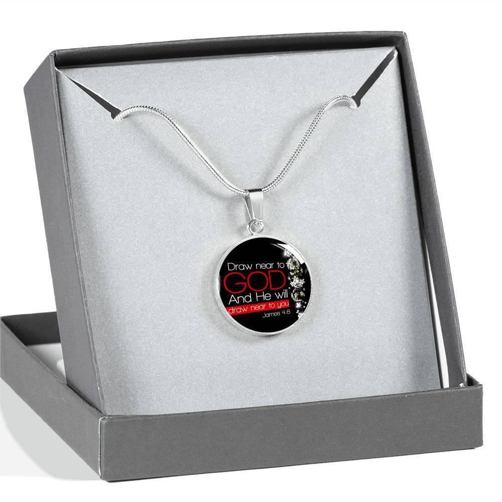 Bible Verse Necklace Presence of God Circle Pendant Stainless Steel or 18k Gold 18-22"