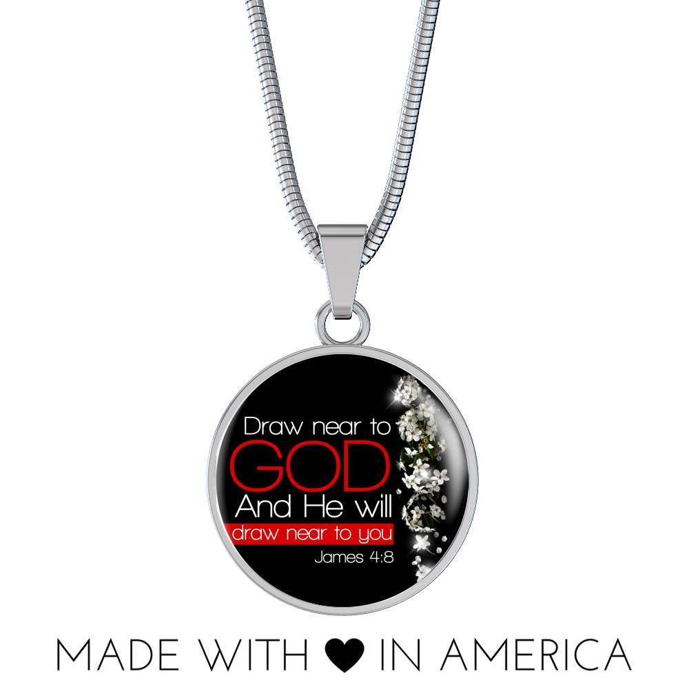 Bible Verse Necklace Presence of God Circle Pendant Stainless Steel or 18k Gold 18-22"