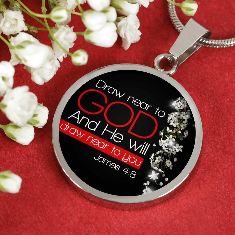 Bible Verse Necklace Presence of God Circle Pendant Stainless Steel or 18k Gold 18-22"