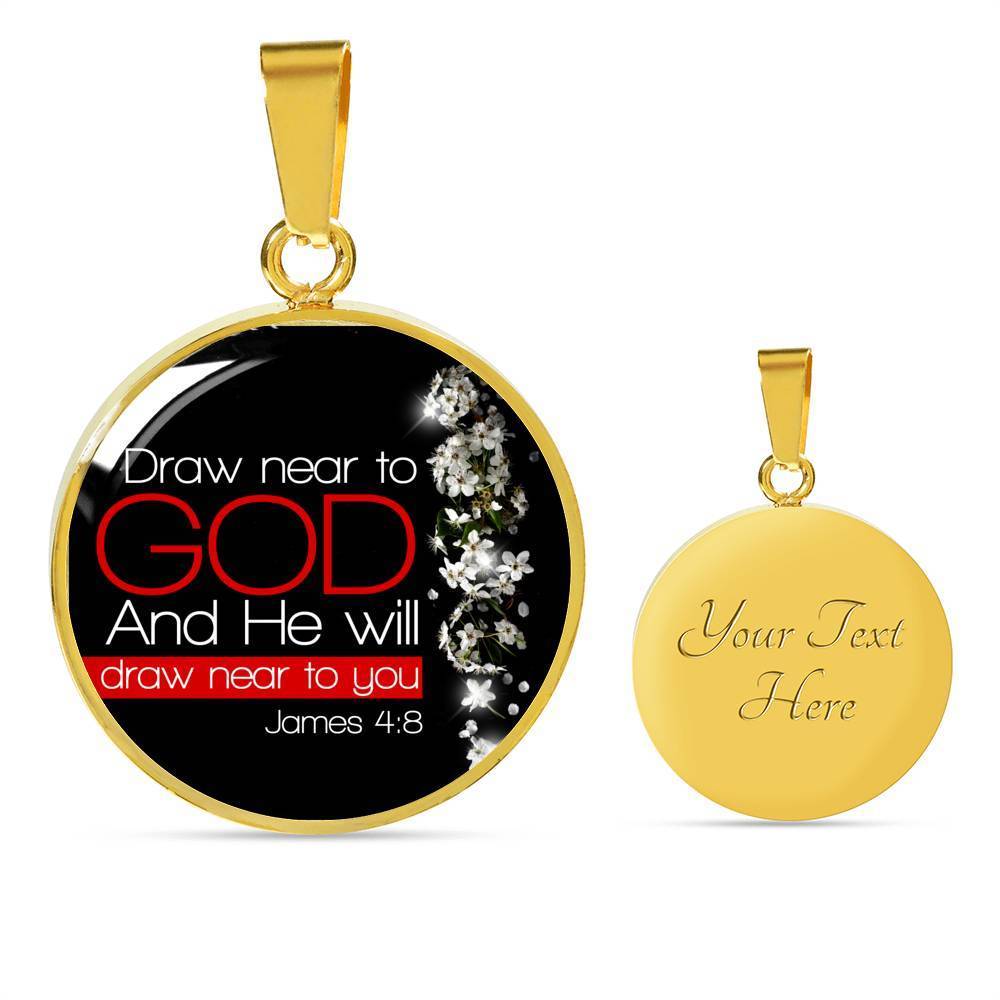 Bible Verse Necklace Presence of God Circle Pendant Stainless Steel or 18k Gold 18-22"
