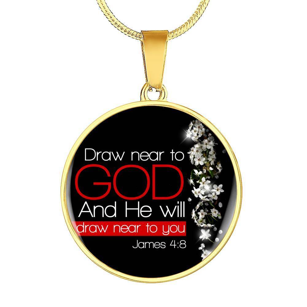 Bible Verse Necklace Presence of God Circle Pendant Stainless Steel or 18k Gold 18-22"