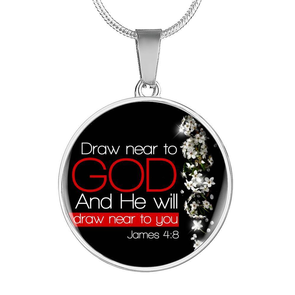 Bible Verse Necklace Presence of God Circle Pendant Stainless Steel or 18k Gold 18-22"