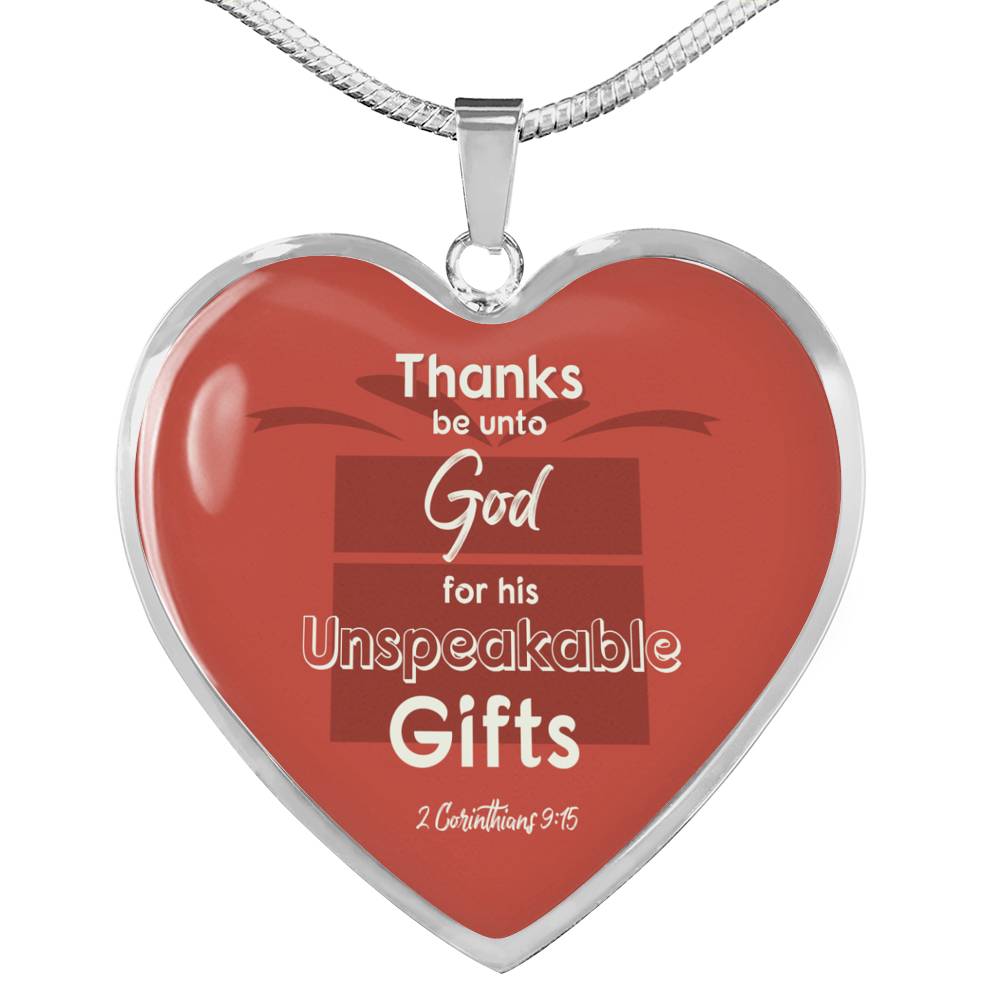 Bible Verse Necklace Thanks Be Unto God Heart Stainless Steel or 18k Gold Pendant 18-22"