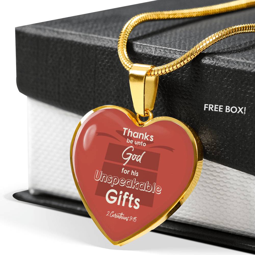 Bible Verse Necklace Thanks Be Unto God Heart Stainless Steel or 18k Gold Pendant 18-22" - Express Your Love Gifts