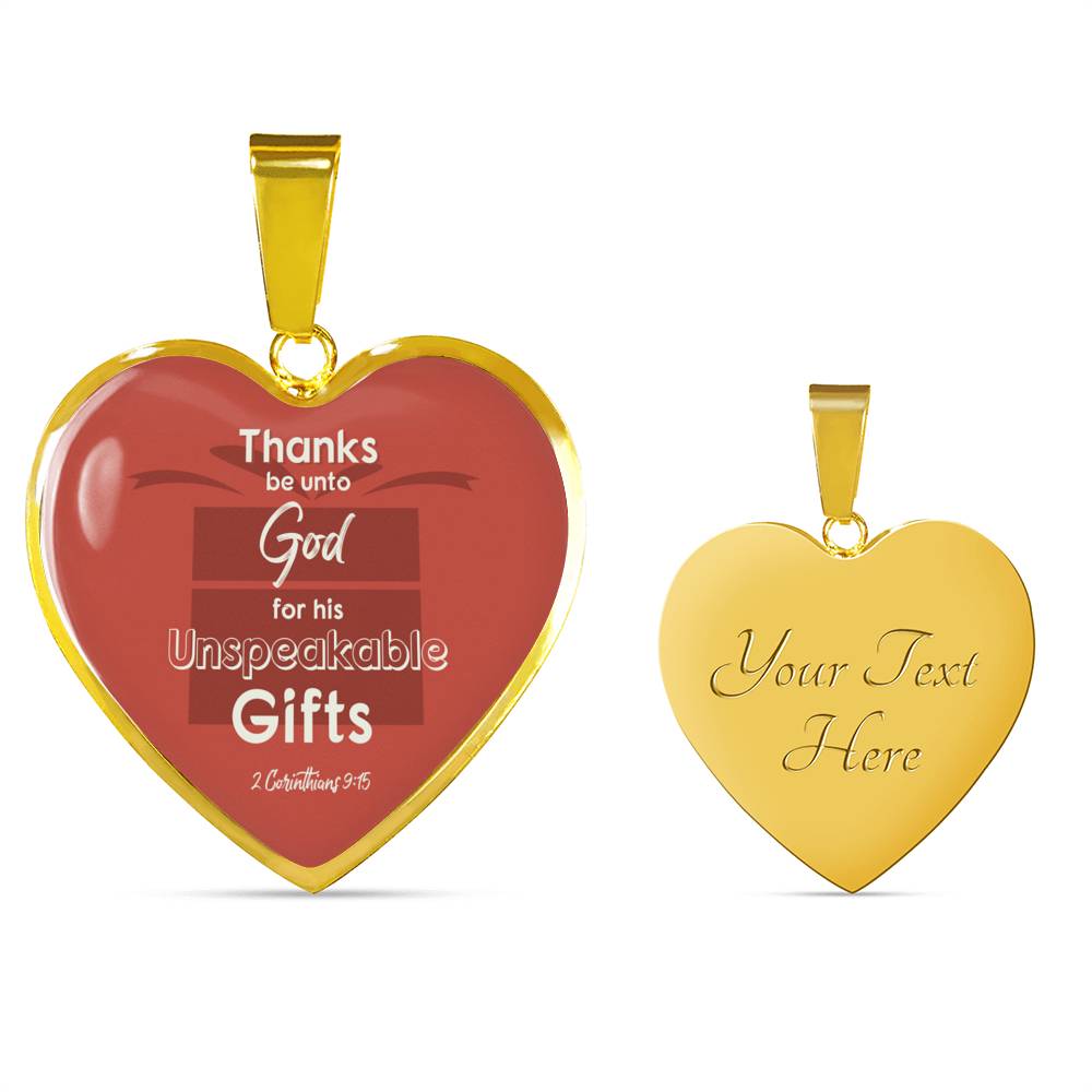 Bible Verse Necklace Thanks Be Unto God Heart Stainless Steel or 18k Gold Pendant 18-22" - Express Your Love Gifts