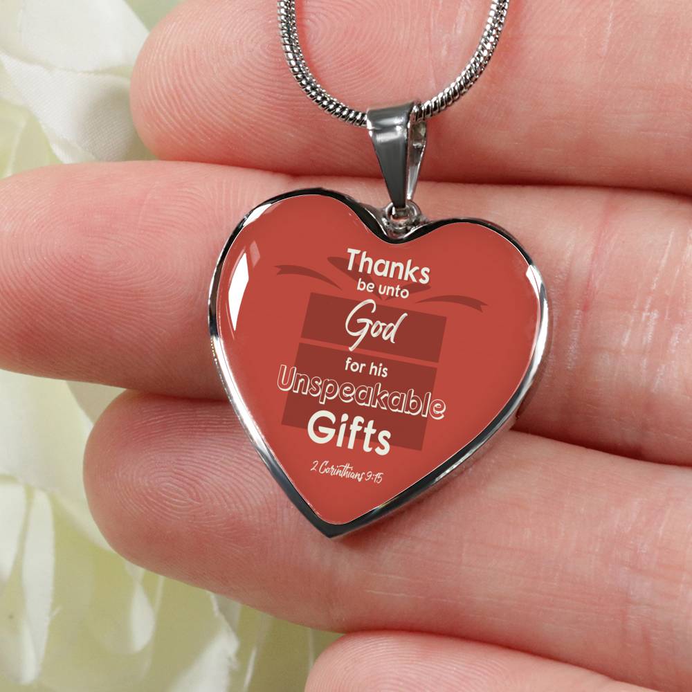 Bible Verse Necklace Thanks Be Unto God Heart Stainless Steel or 18k Gold Pendant 18-22" - Express Your Love Gifts
