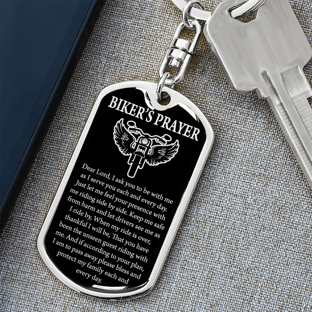 Biker'S Prayer Angel Wings Bike Swivel Keychain Dog Tag Stainless Steel or 18k Gold-Express Your Love Gifts