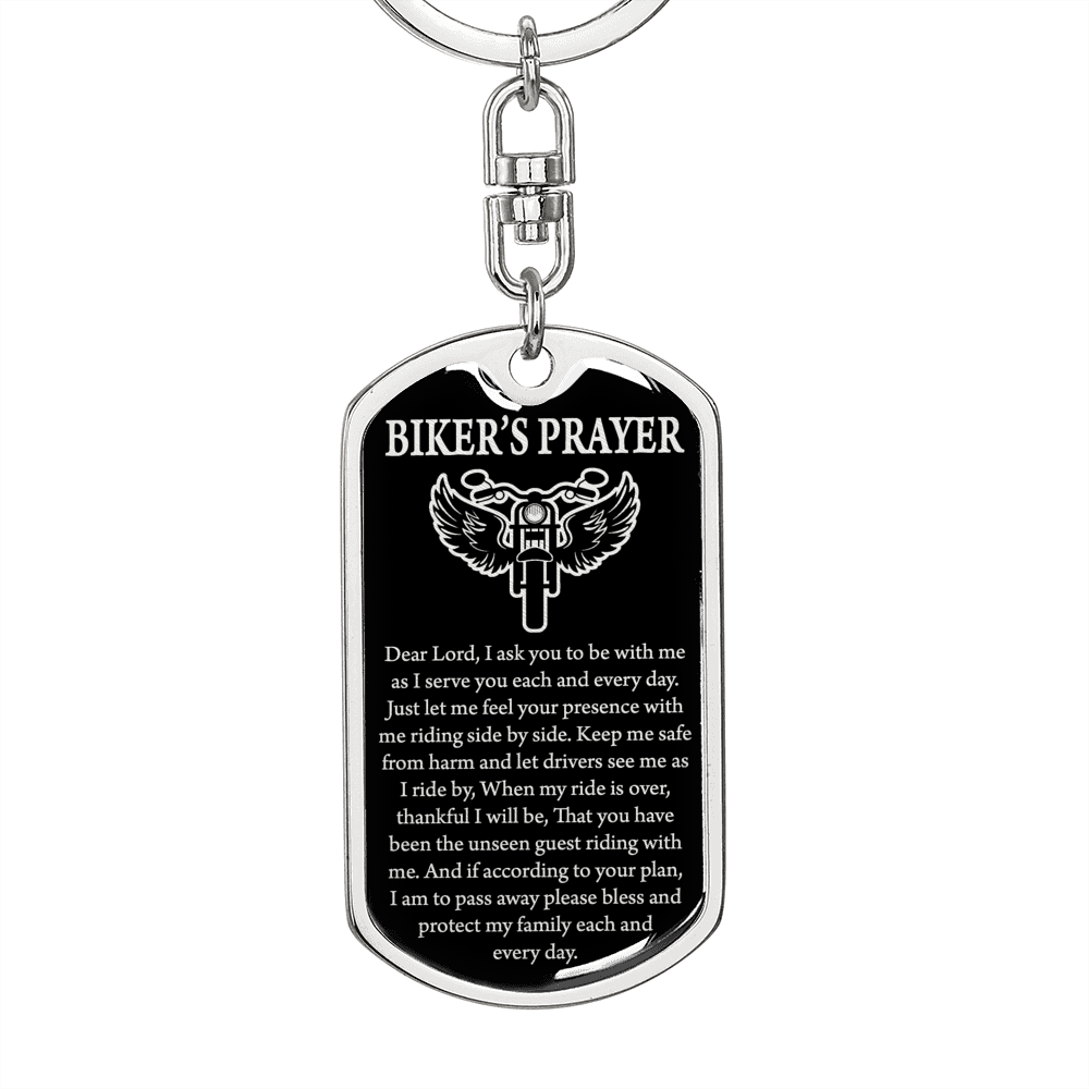 Biker'S Prayer Angel Wings Bike Swivel Keychain Dog Tag Stainless Steel or 18k Gold-Express Your Love Gifts