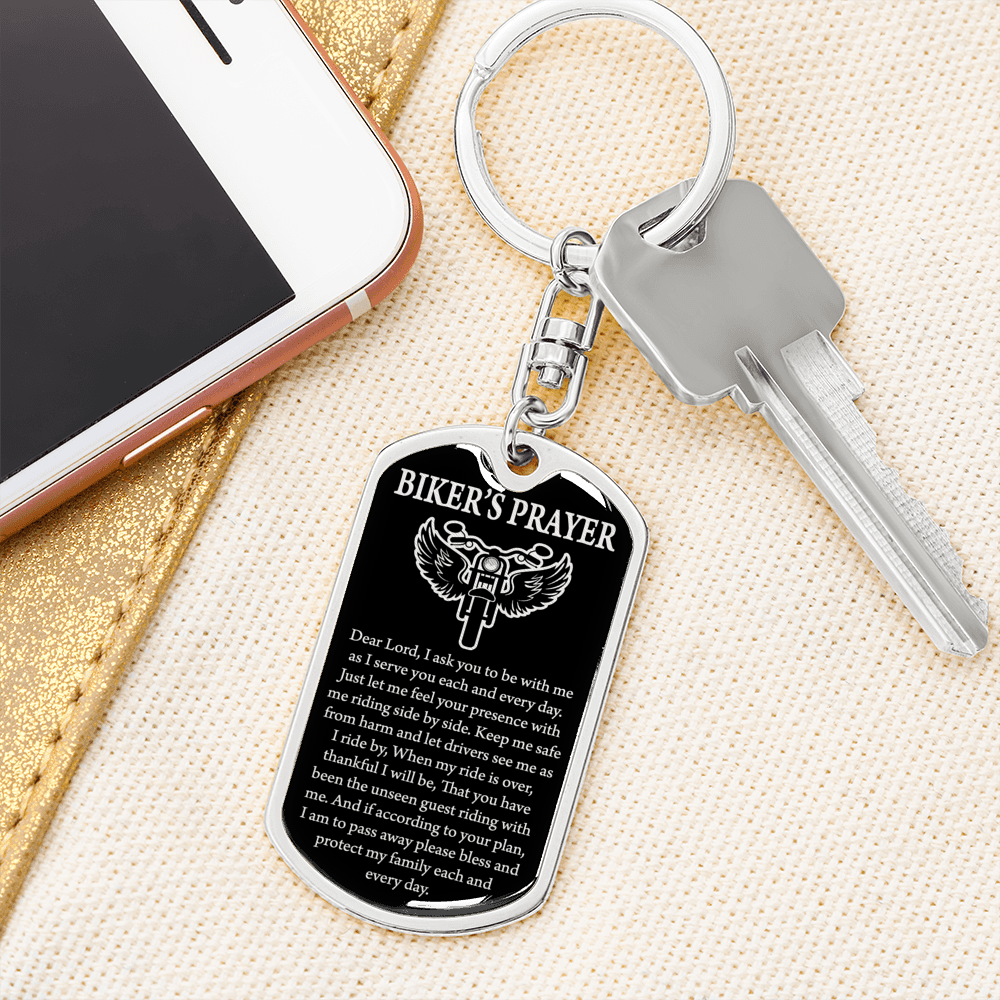 Biker'S Prayer Angel Wings Bike Swivel Keychain Dog Tag Stainless Steel or 18k Gold-Express Your Love Gifts