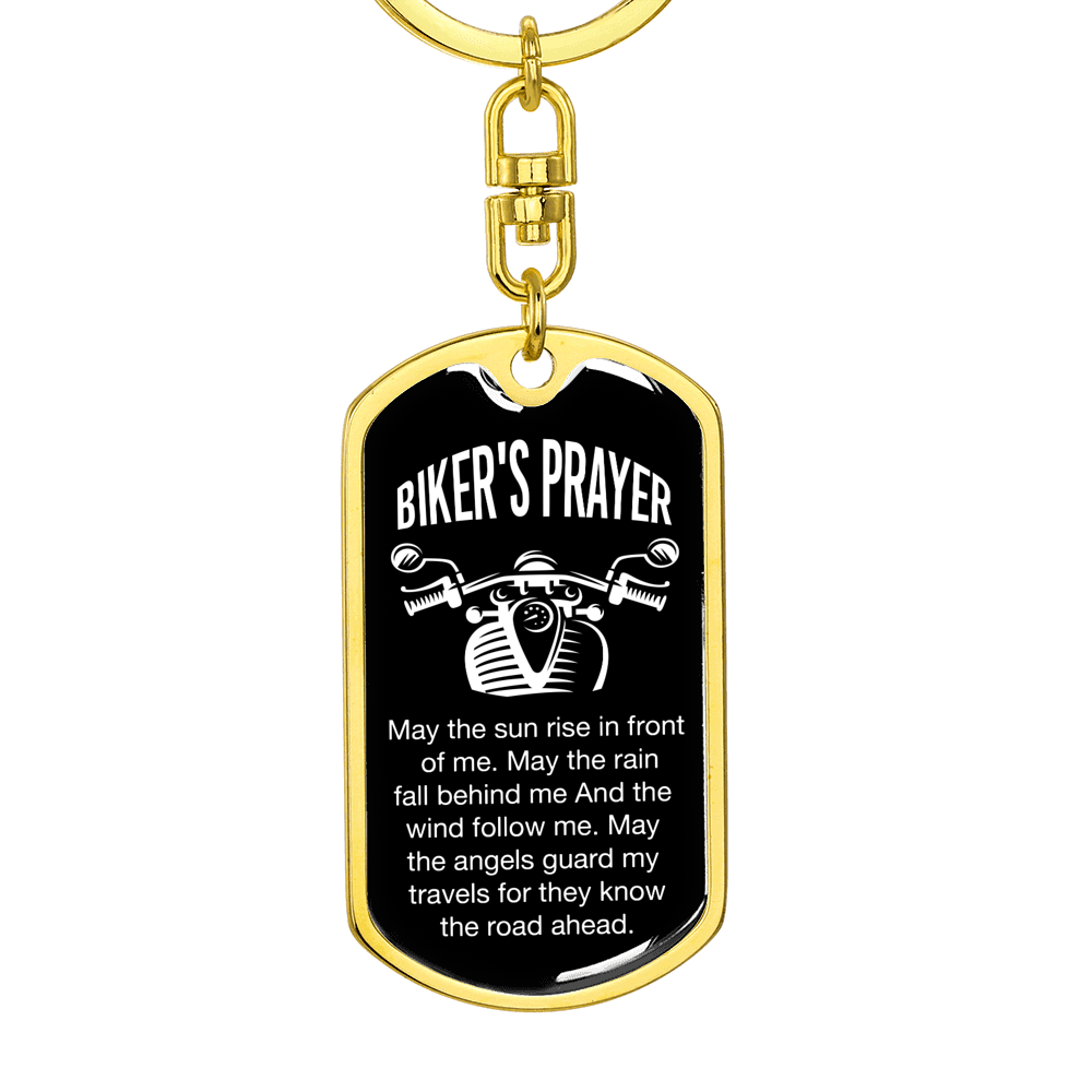 Biker's Prayer Keychain Stainless Steel or 18k Gold Dog Tag Keyring-Express Your Love Gifts