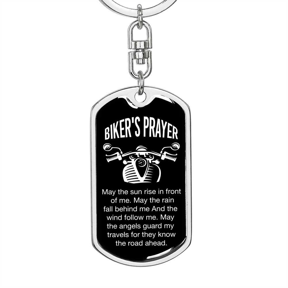 Biker's Prayer Keychain Stainless Steel or 18k Gold Dog Tag Keyring-Express Your Love Gifts