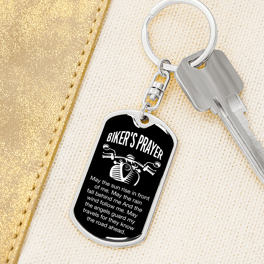 Biker's Prayer Keychain Stainless Steel or 18k Gold Dog Tag Keyring-Express Your Love Gifts