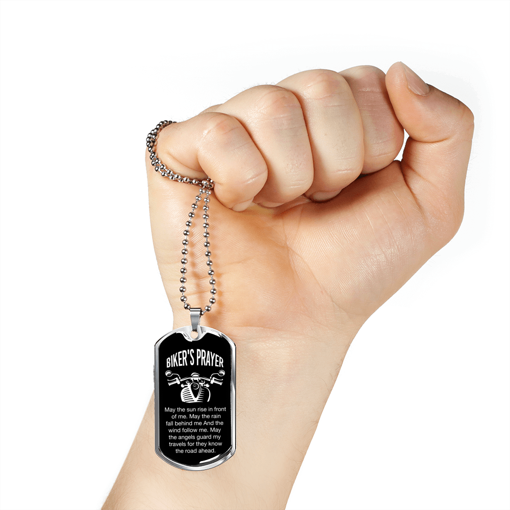 Biker's Prayer Necklace Stainless Steel or 18k Gold Dog Tag 24" Chain-Express Your Love Gifts