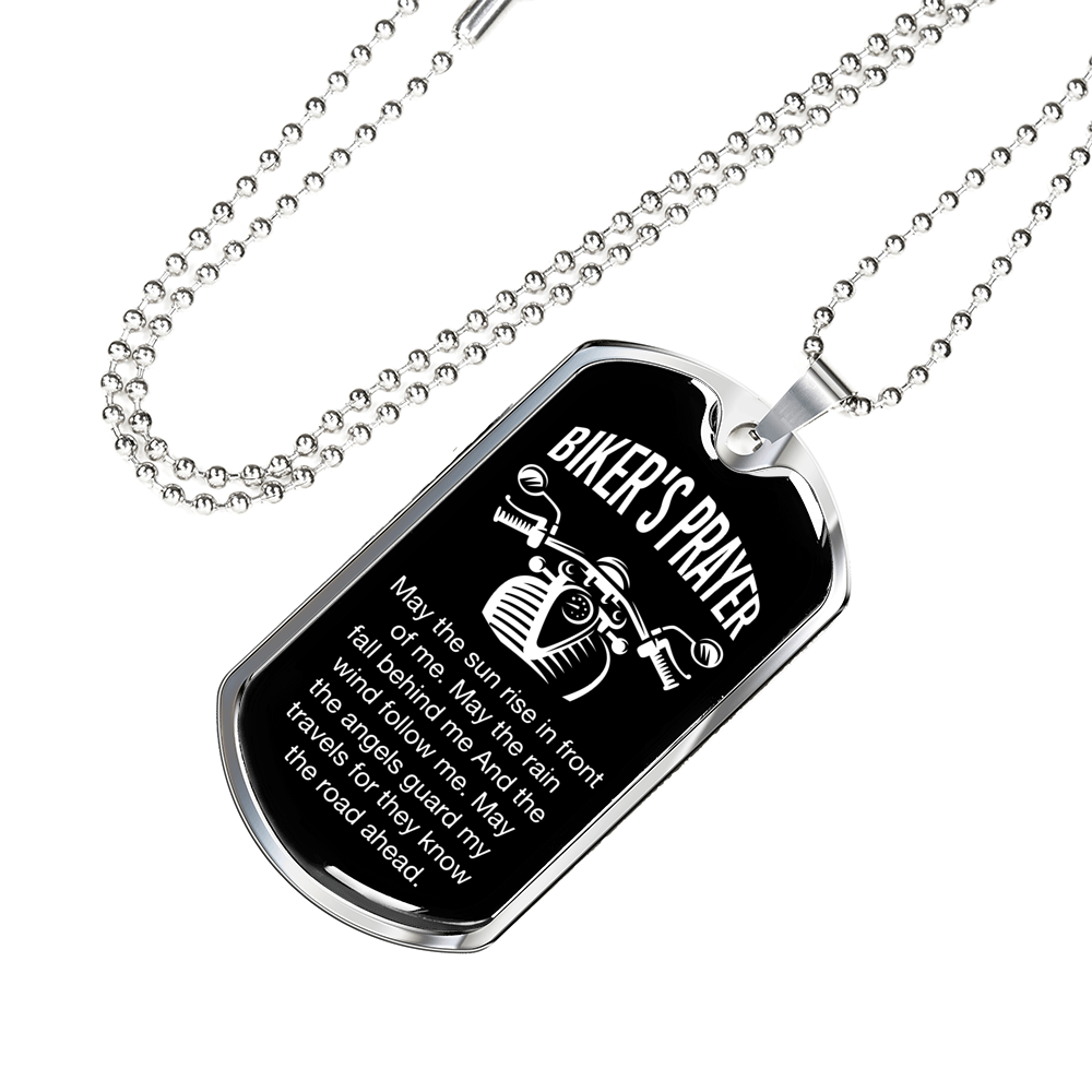 Biker's Prayer Necklace Stainless Steel or 18k Gold Dog Tag 24" Chain-Express Your Love Gifts
