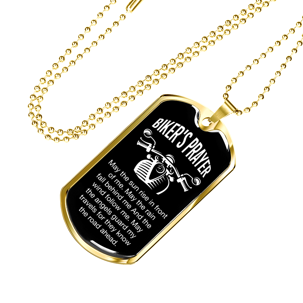Biker's Prayer Necklace Stainless Steel or 18k Gold Dog Tag 24" Chain-Express Your Love Gifts
