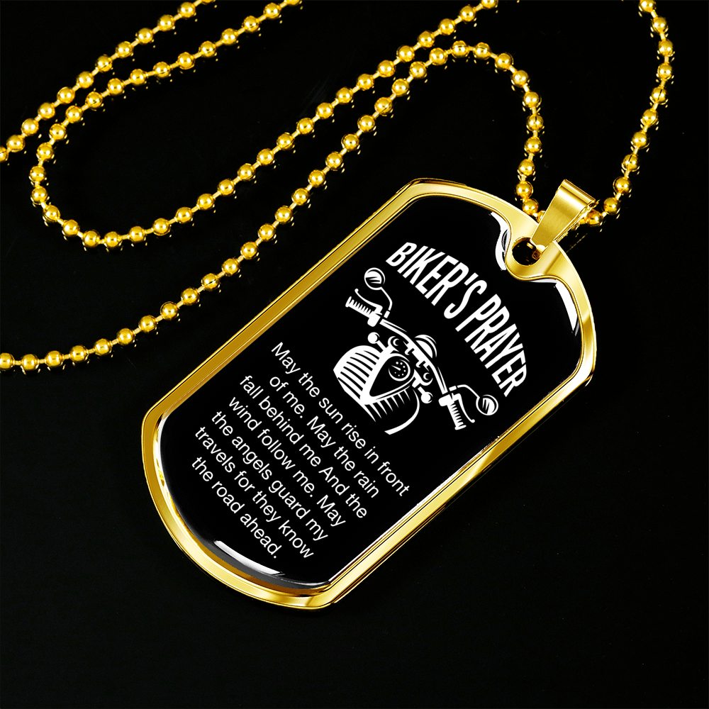 Biker's Prayer Necklace Stainless Steel or 18k Gold Dog Tag 24" Chain-Express Your Love Gifts