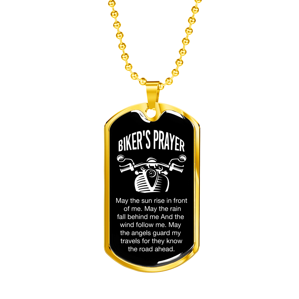 Biker's Prayer Necklace Stainless Steel or 18k Gold Dog Tag 24" Chain-Express Your Love Gifts