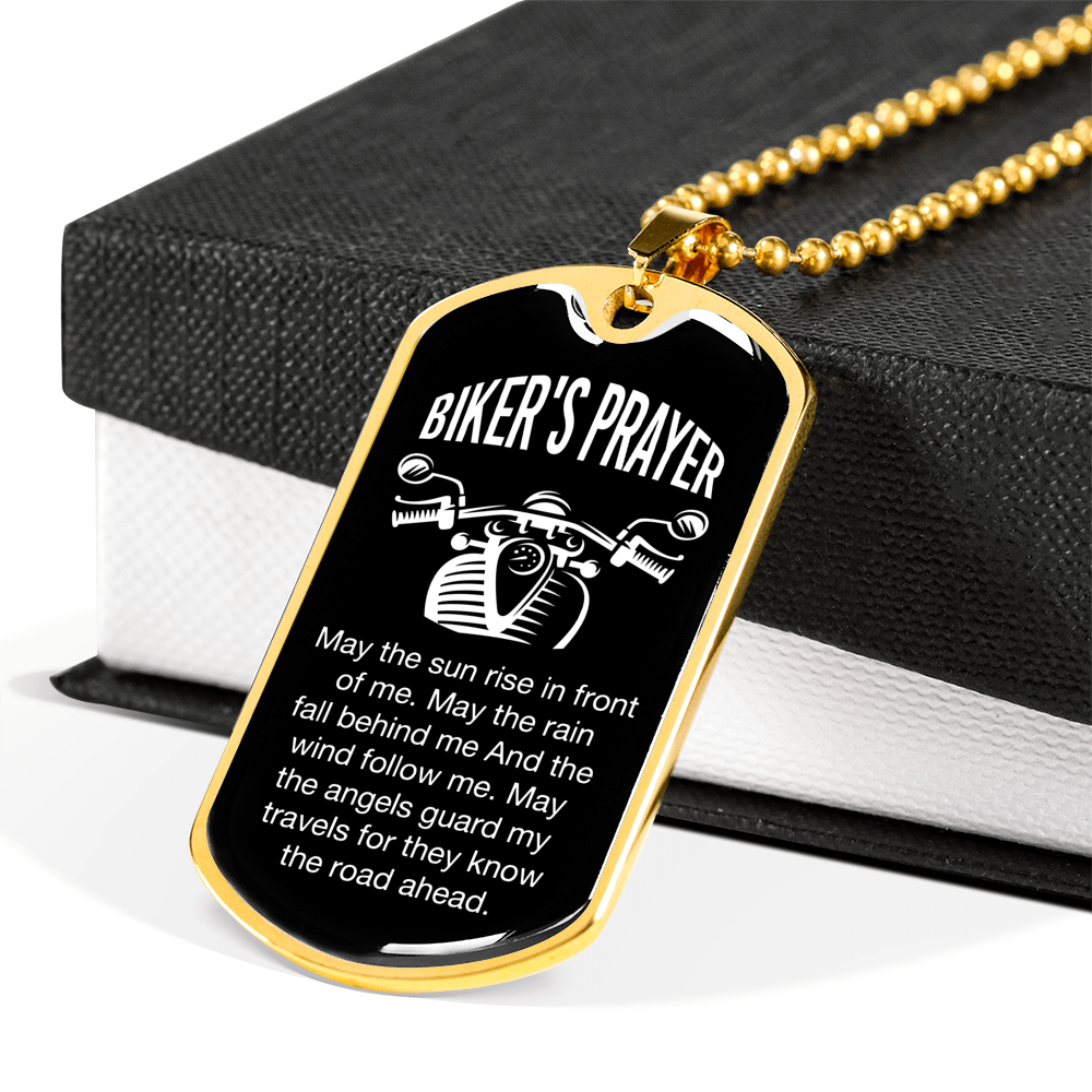 Biker's Prayer Necklace Stainless Steel or 18k Gold Dog Tag 24" Chain-Express Your Love Gifts