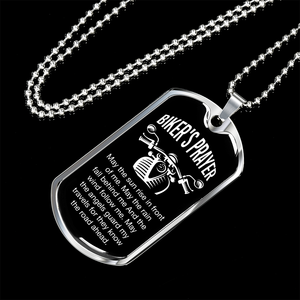 Biker's Prayer Necklace Stainless Steel or 18k Gold Dog Tag 24" Chain-Express Your Love Gifts