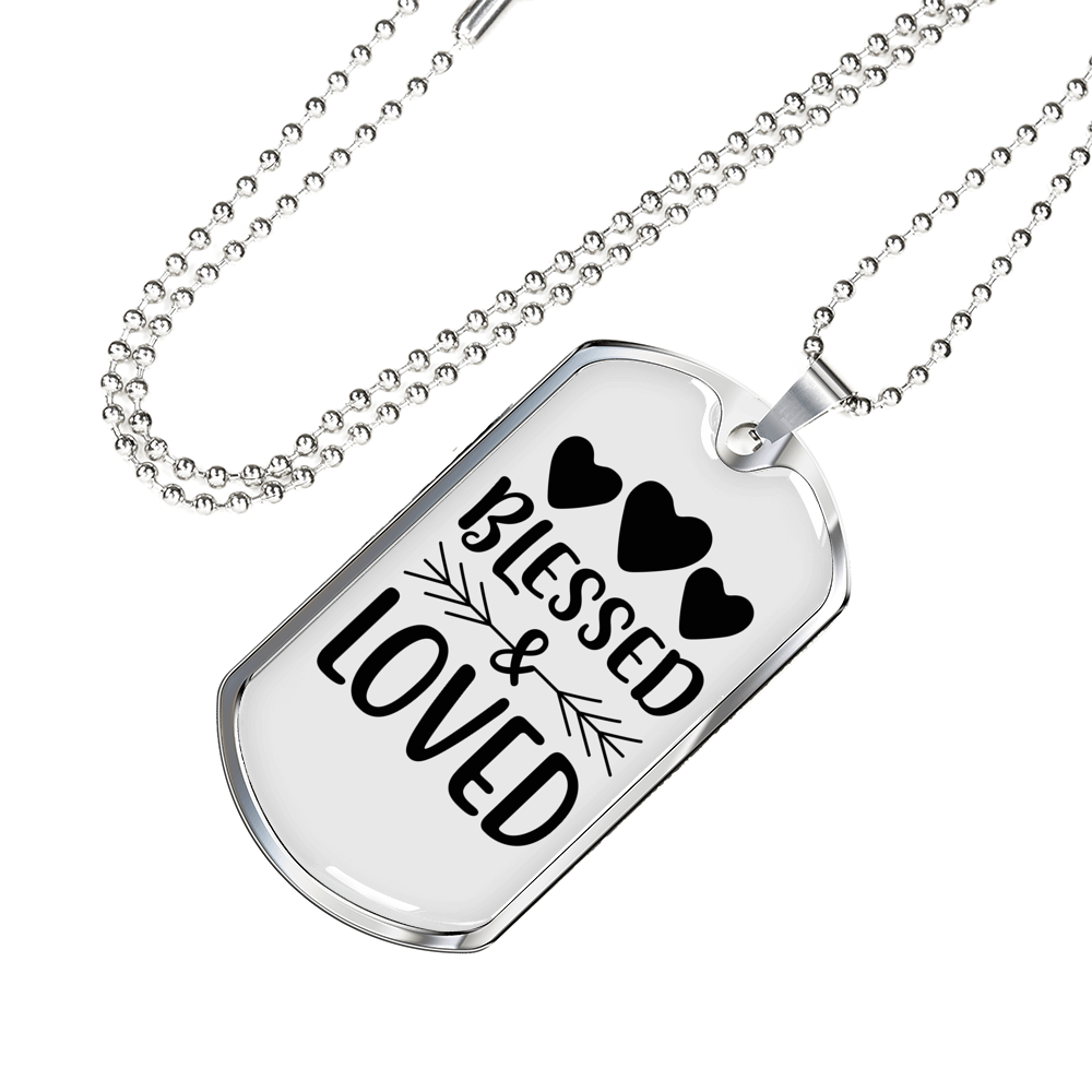 Bless And Loved Necklace Stainless Steel or 18k Gold Dog Tag 24" Chain-Express Your Love Gifts