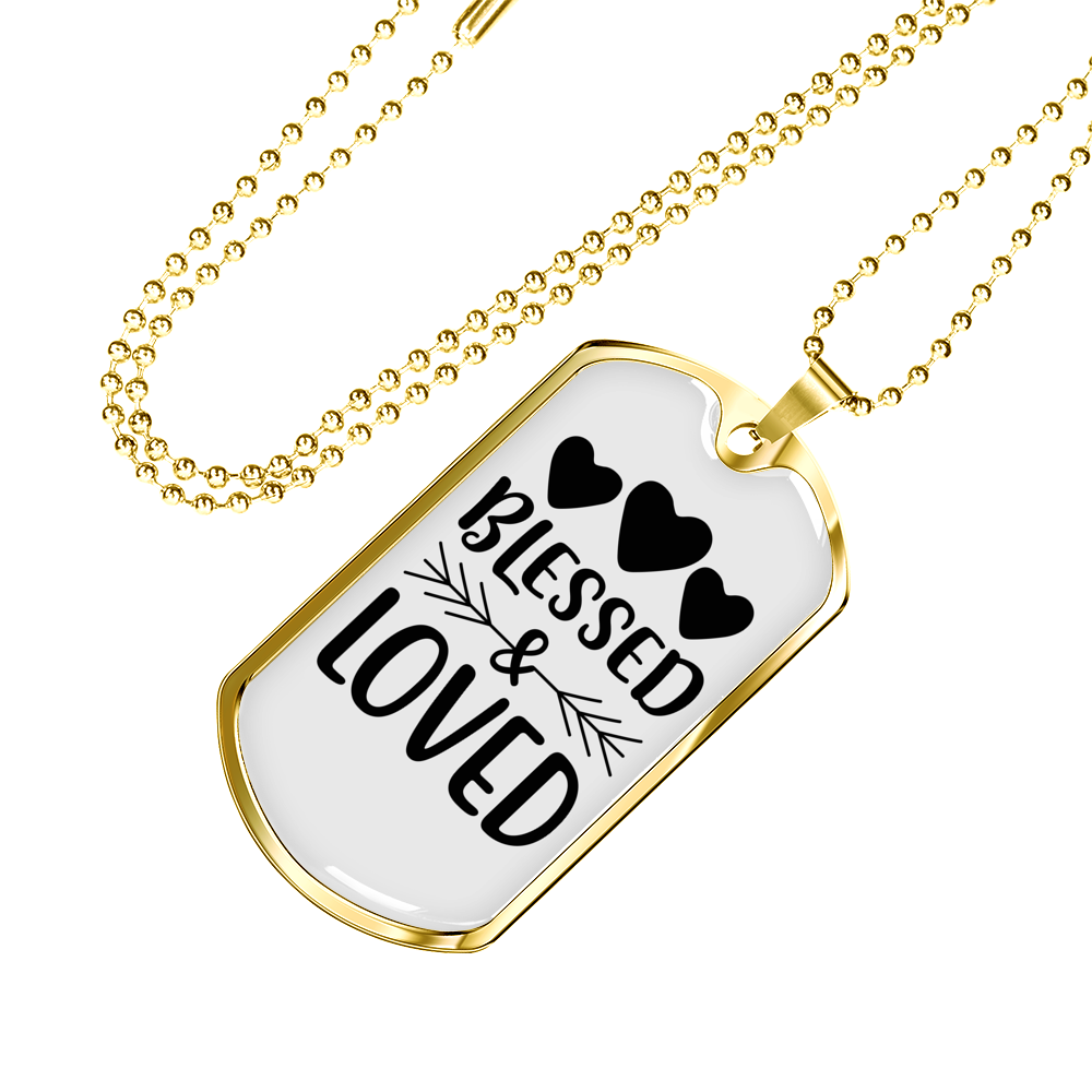 Bless And Loved Necklace Stainless Steel or 18k Gold Dog Tag 24" Chain-Express Your Love Gifts