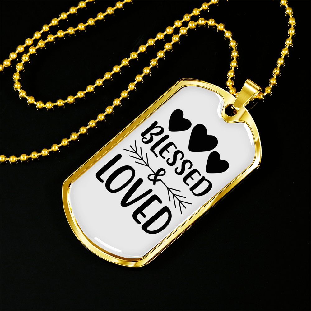Bless And Loved Necklace Stainless Steel or 18k Gold Dog Tag 24" Chain-Express Your Love Gifts