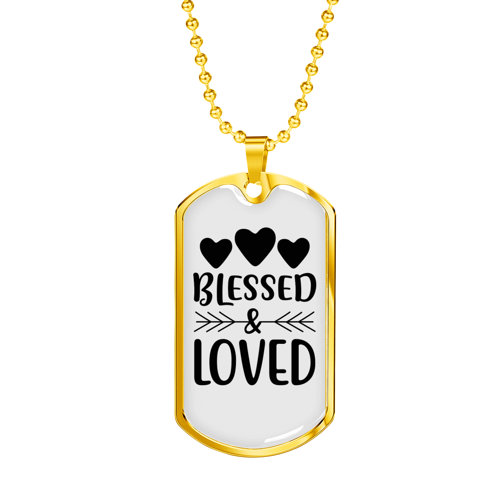 Bless And Loved Necklace Stainless Steel or 18k Gold Dog Tag 24" Chain-Express Your Love Gifts