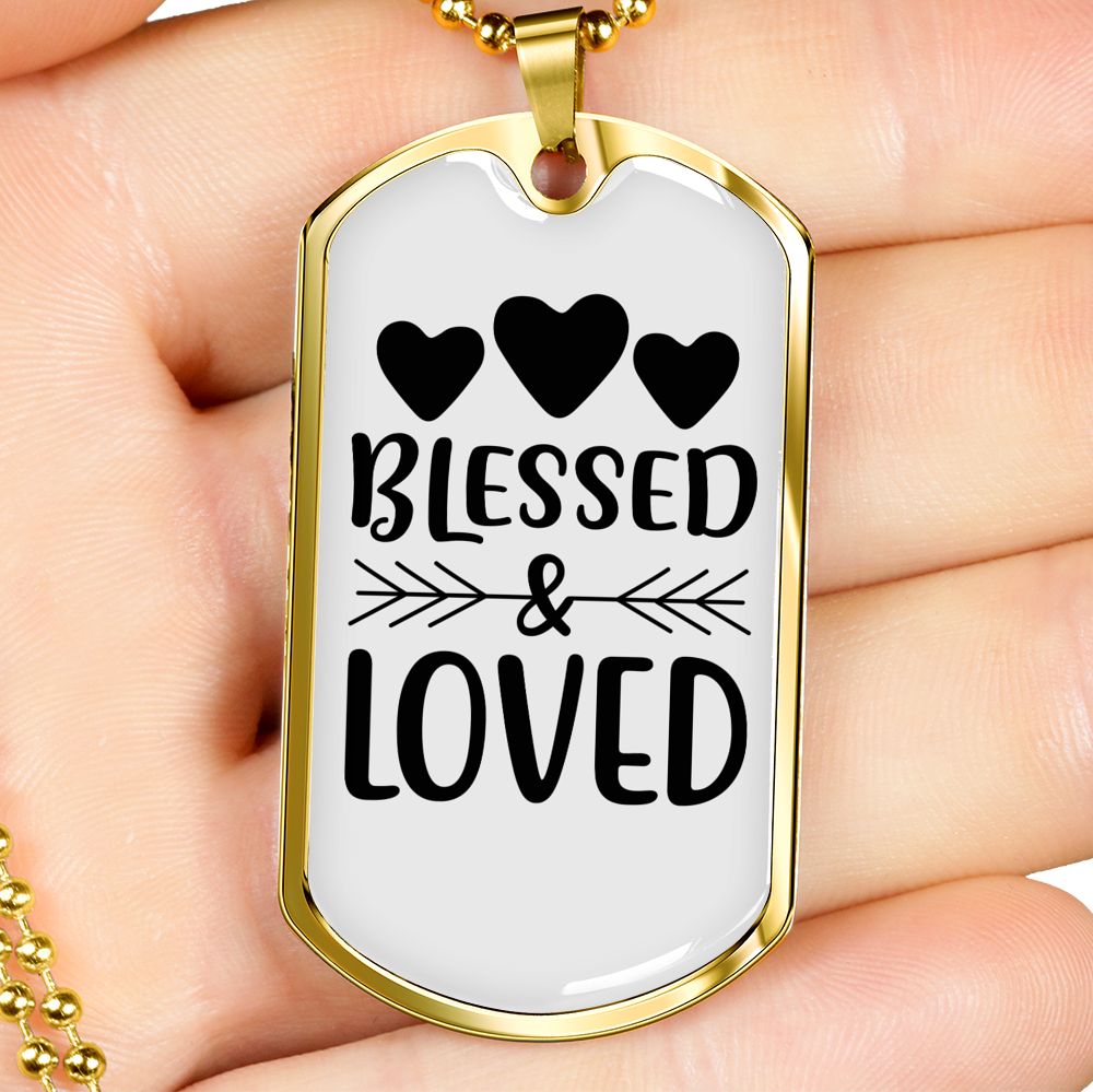 Bless And Loved Necklace Stainless Steel or 18k Gold Dog Tag 24" Chain-Express Your Love Gifts