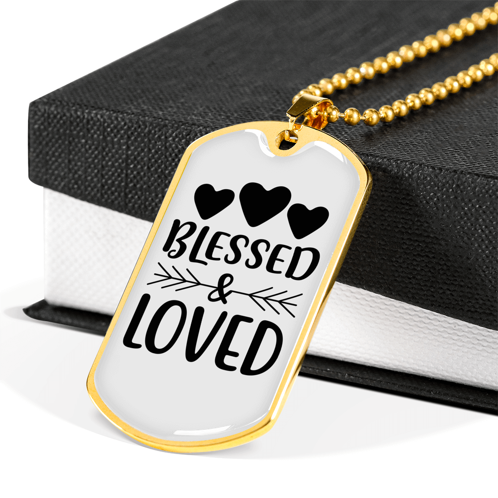 Bless And Loved Necklace Stainless Steel or 18k Gold Dog Tag 24" Chain-Express Your Love Gifts