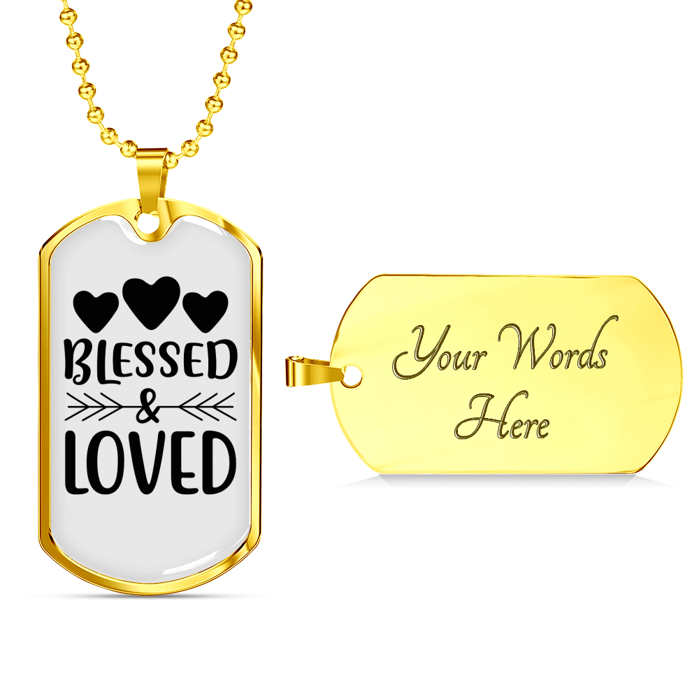 Bless And Loved Necklace Stainless Steel or 18k Gold Dog Tag 24" Chain-Express Your Love Gifts