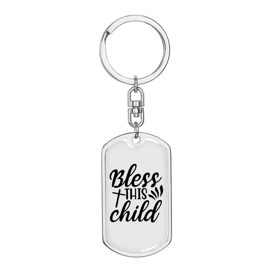 Bless This Child Cross Keychain Stainless Steel or 18k Gold Dog Tag Keyring-Express Your Love Gifts