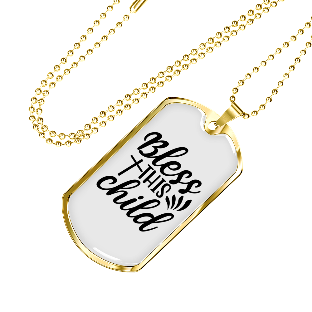 Bless This Child Cross Necklace Stainless Steel or 18k Gold Dog Tag 24" Chain-Express Your Love Gifts