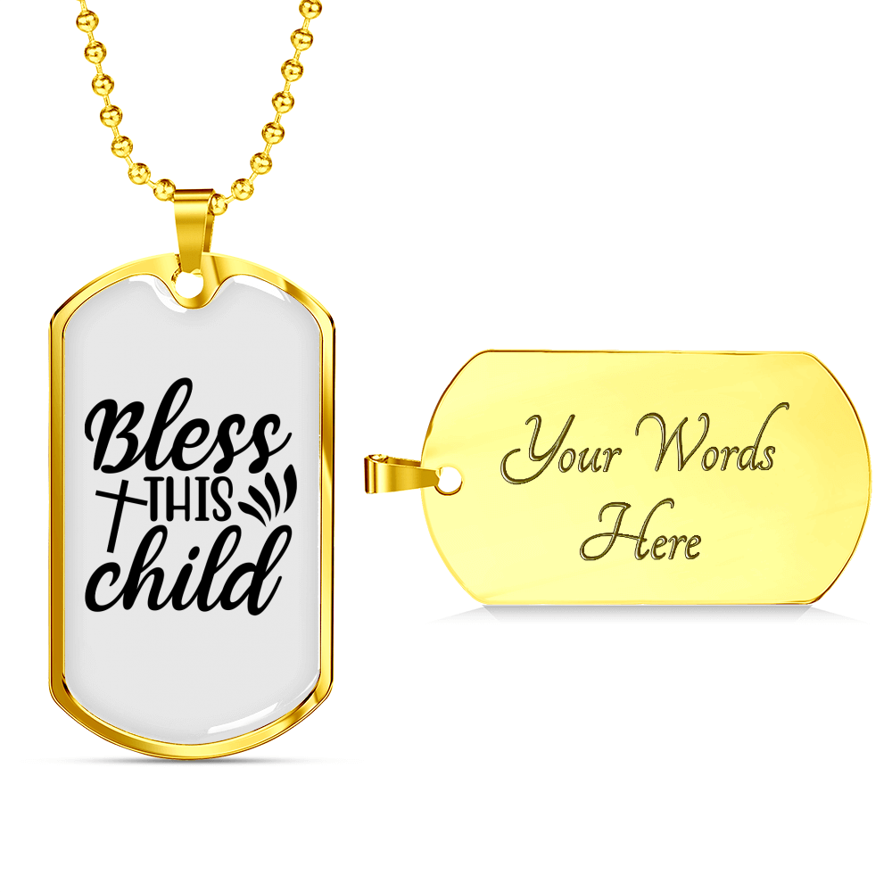 Bless This Child Cross Necklace Stainless Steel or 18k Gold Dog Tag 24" Chain-Express Your Love Gifts