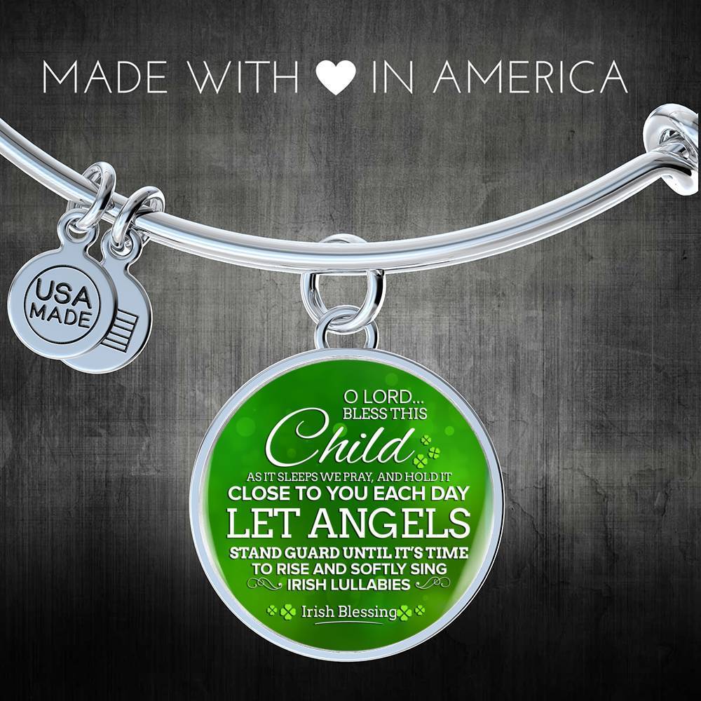 Bless This Child Stainless Steel or 18k Gold Circle Bangle Bracelet - Express Your Love Gifts