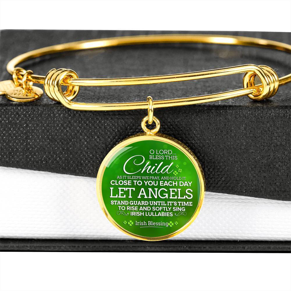 Bless This Child Stainless Steel or 18k Gold Circle Bangle Bracelet - Express Your Love Gifts