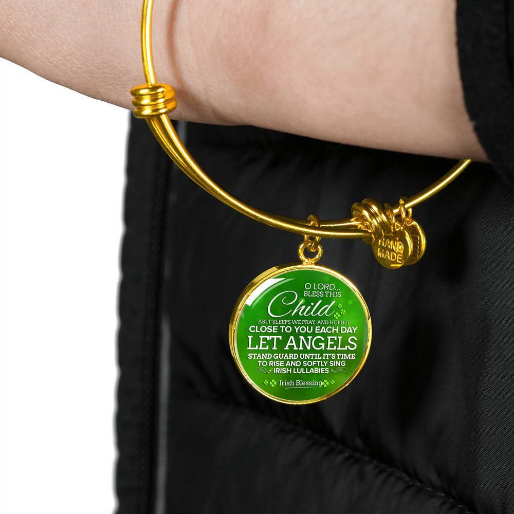 Bless This Child Stainless Steel or 18k Gold Circle Bangle Bracelet - Express Your Love Gifts
