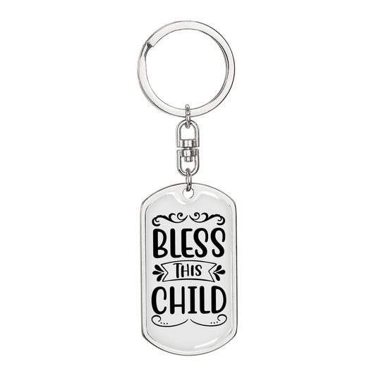 Bless This Keychain Stainless Steel or 18k Gold Dog Tag Keyring-Express Your Love Gifts