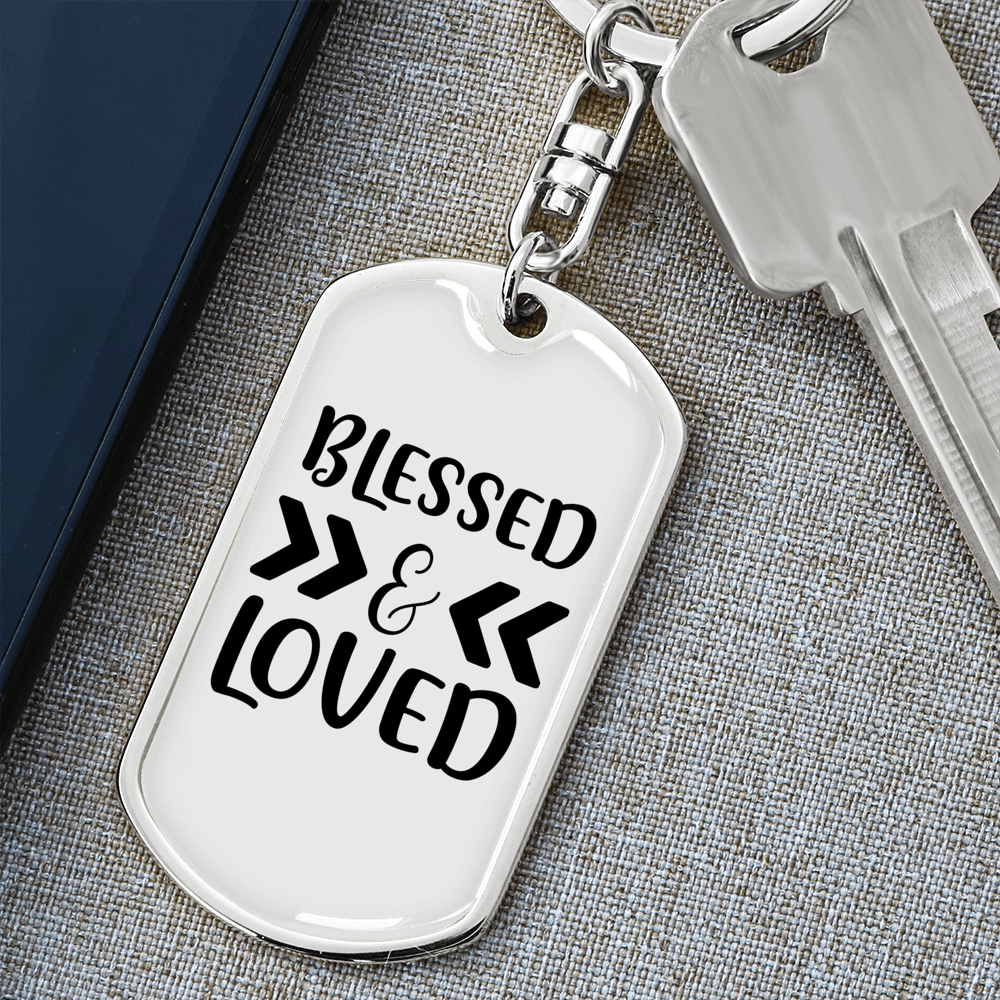 Blessed And Loved Arrow Keychain Stainless Steel or 18k Gold Dog Tag Keyring-Express Your Love Gifts